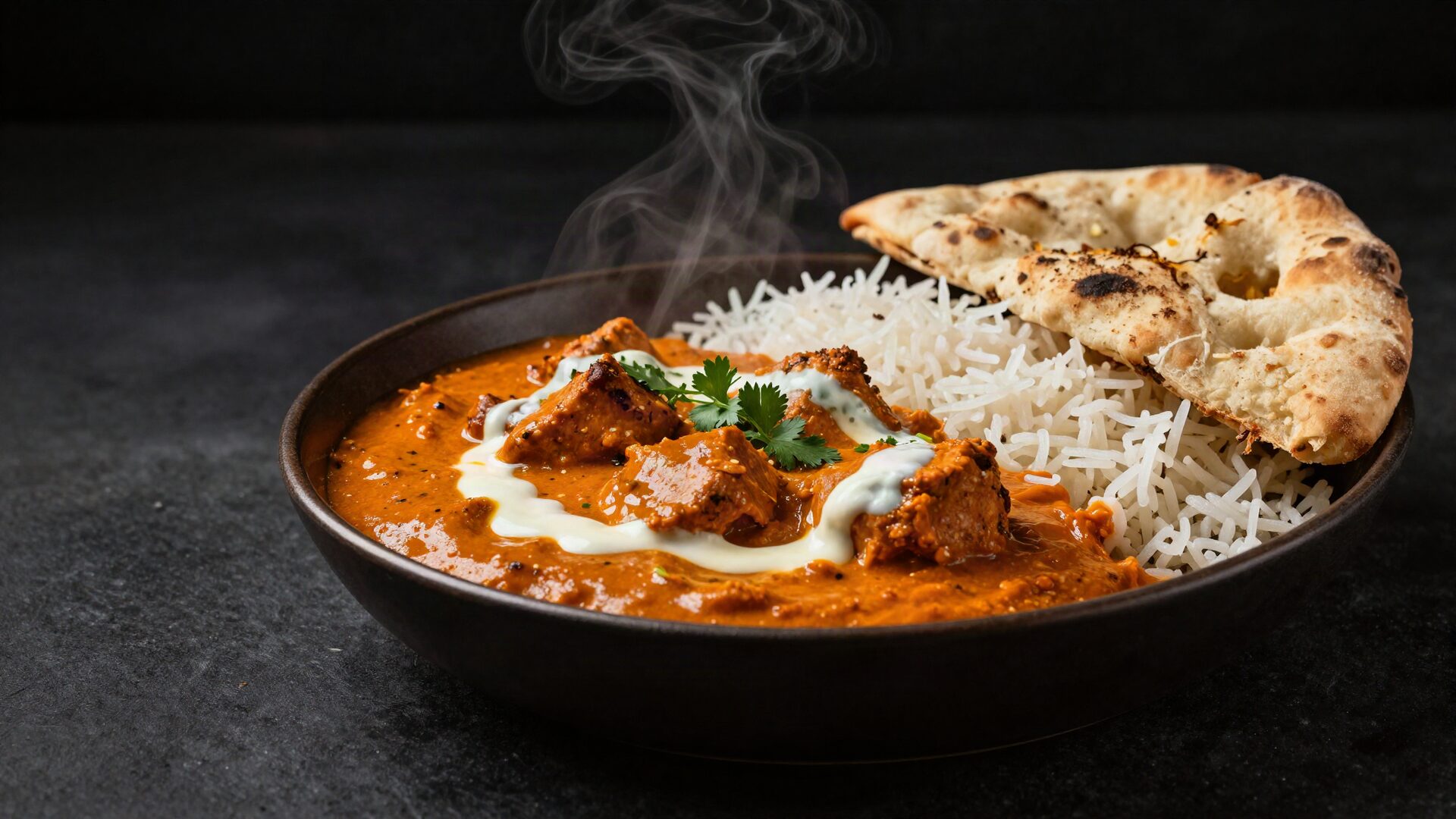 Butter chicken in warme, donkere setting